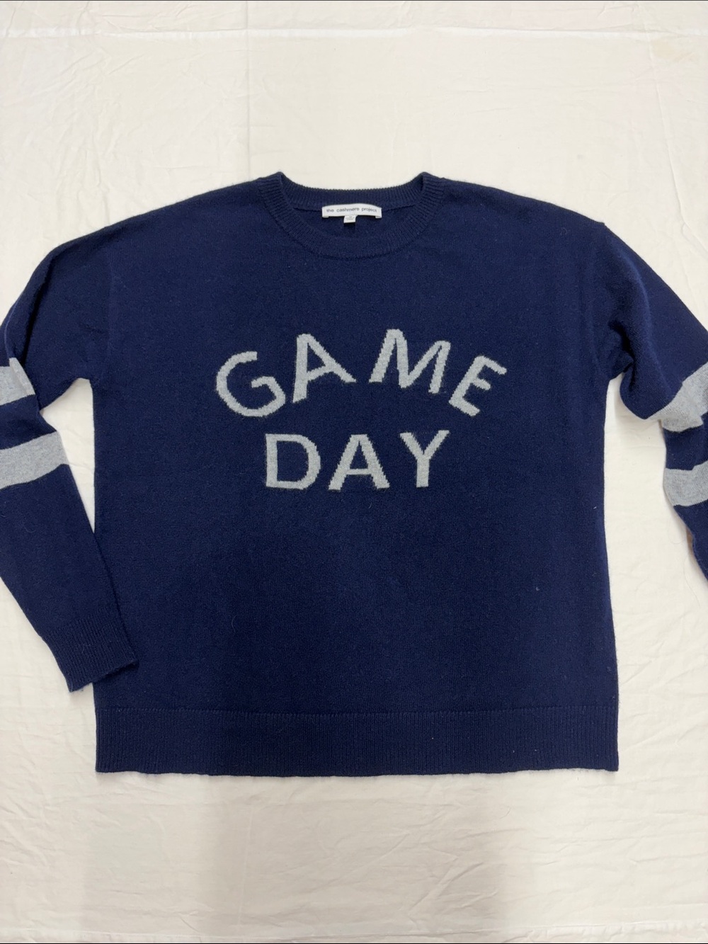 The Cashmere Project Crewneck 'Game Day' Sweater in Navy Sz M 100% Cashmere